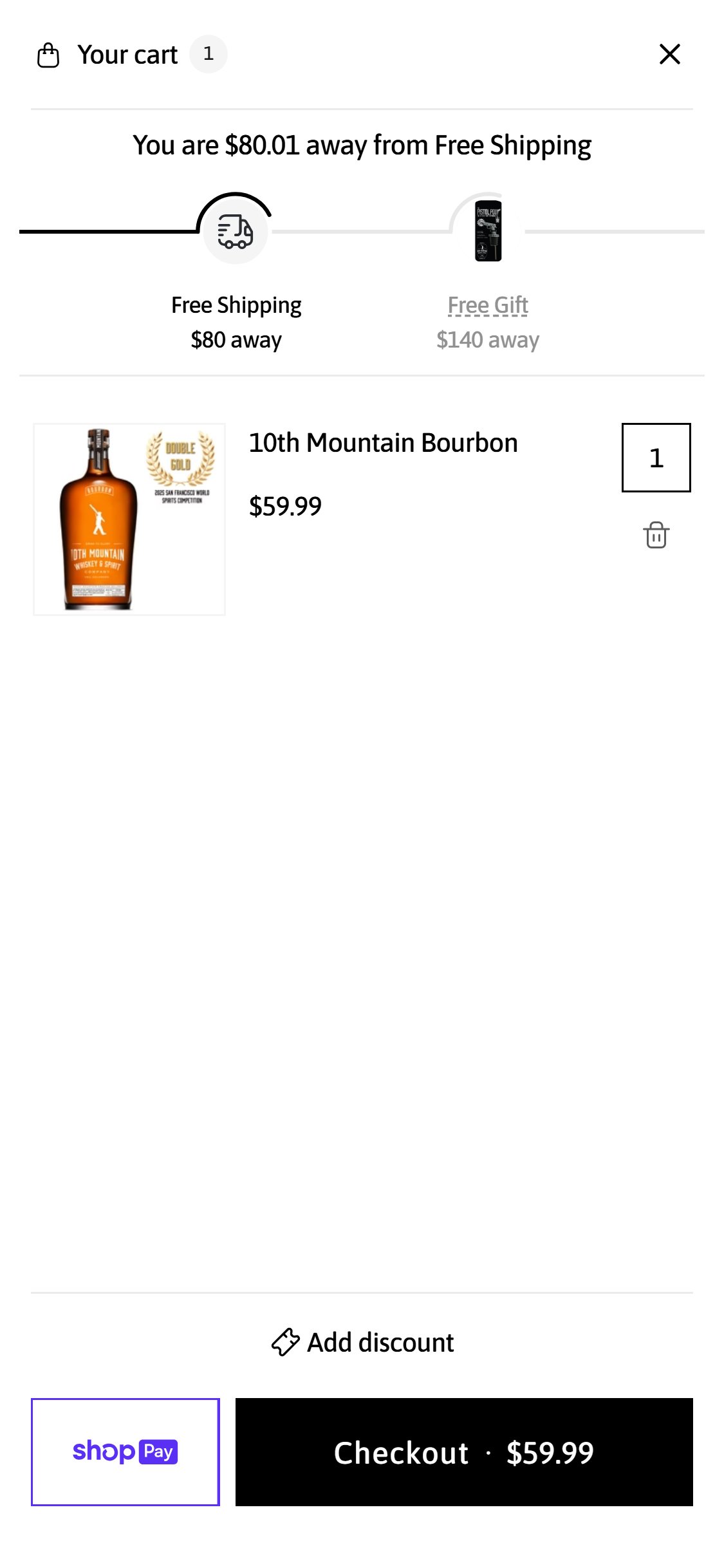 10th Mountain Whiskey â€” Empty Cart (no cross-sell)
