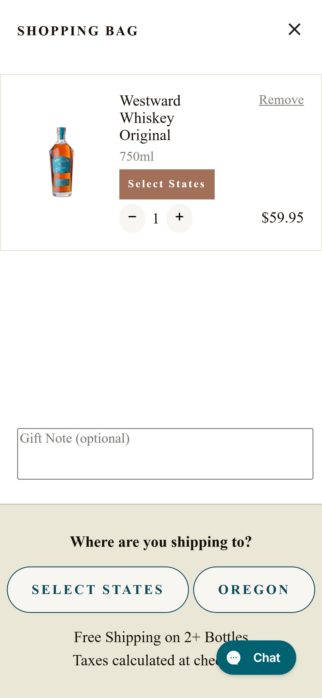 Westward Whiskey â€” Cart with Free Shipping Bar