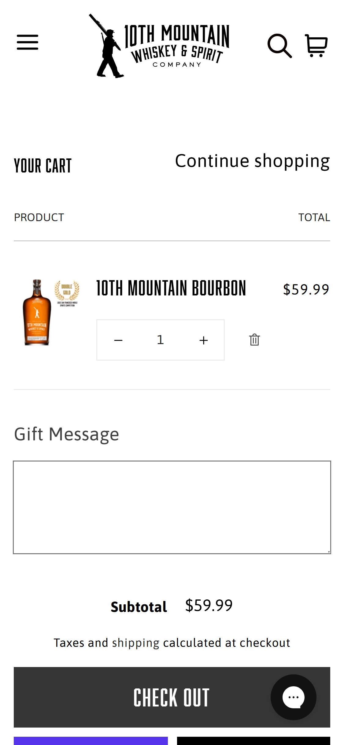 10th Mountain Whiskey â€” Full Cart Page (no bar)