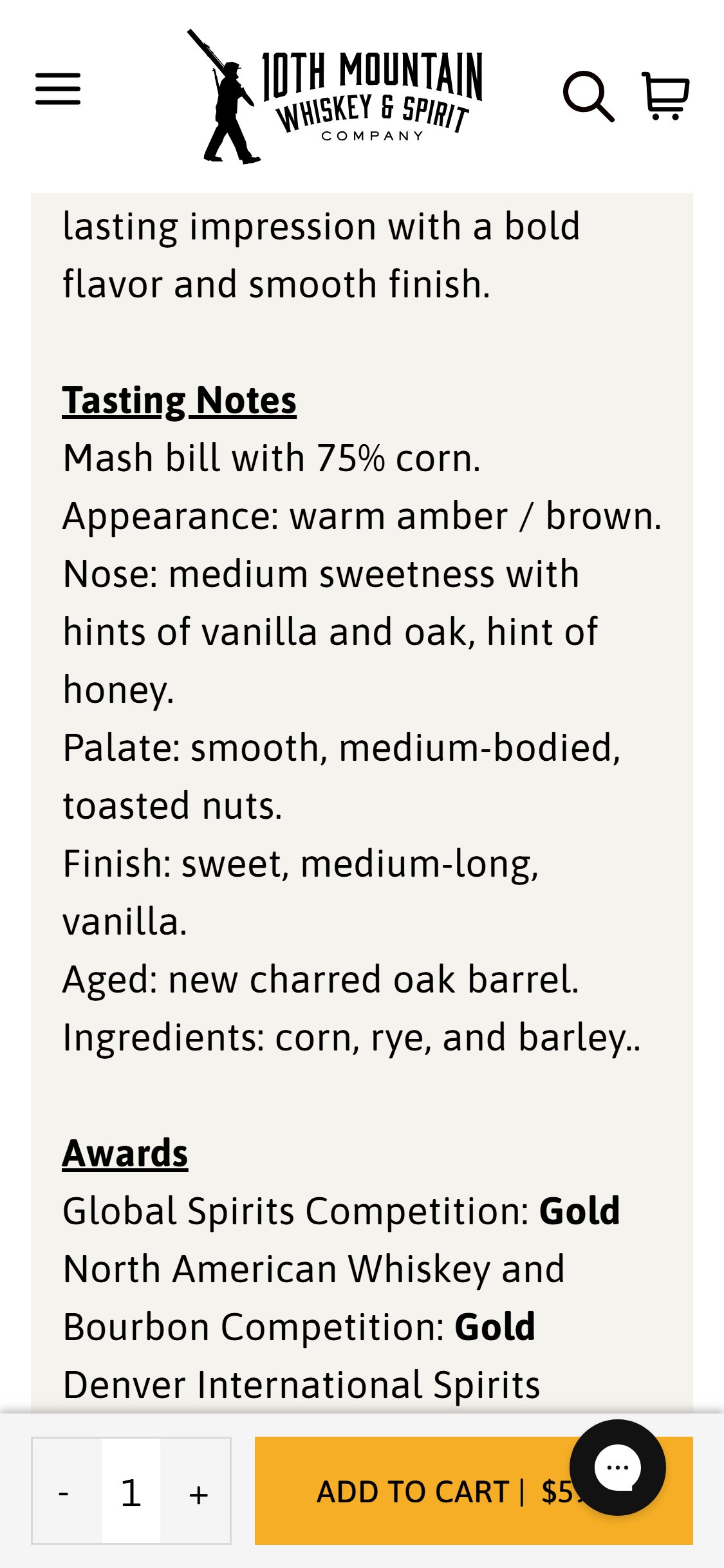 10th Mountain Whiskey â€” Plain Text Description